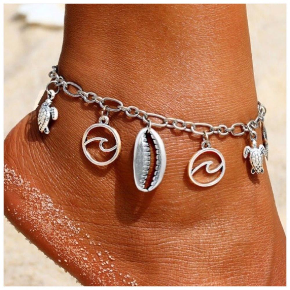 Wave Turtle Shell Starfish Silver Ankle Bracelet! - Picture 4 of 6